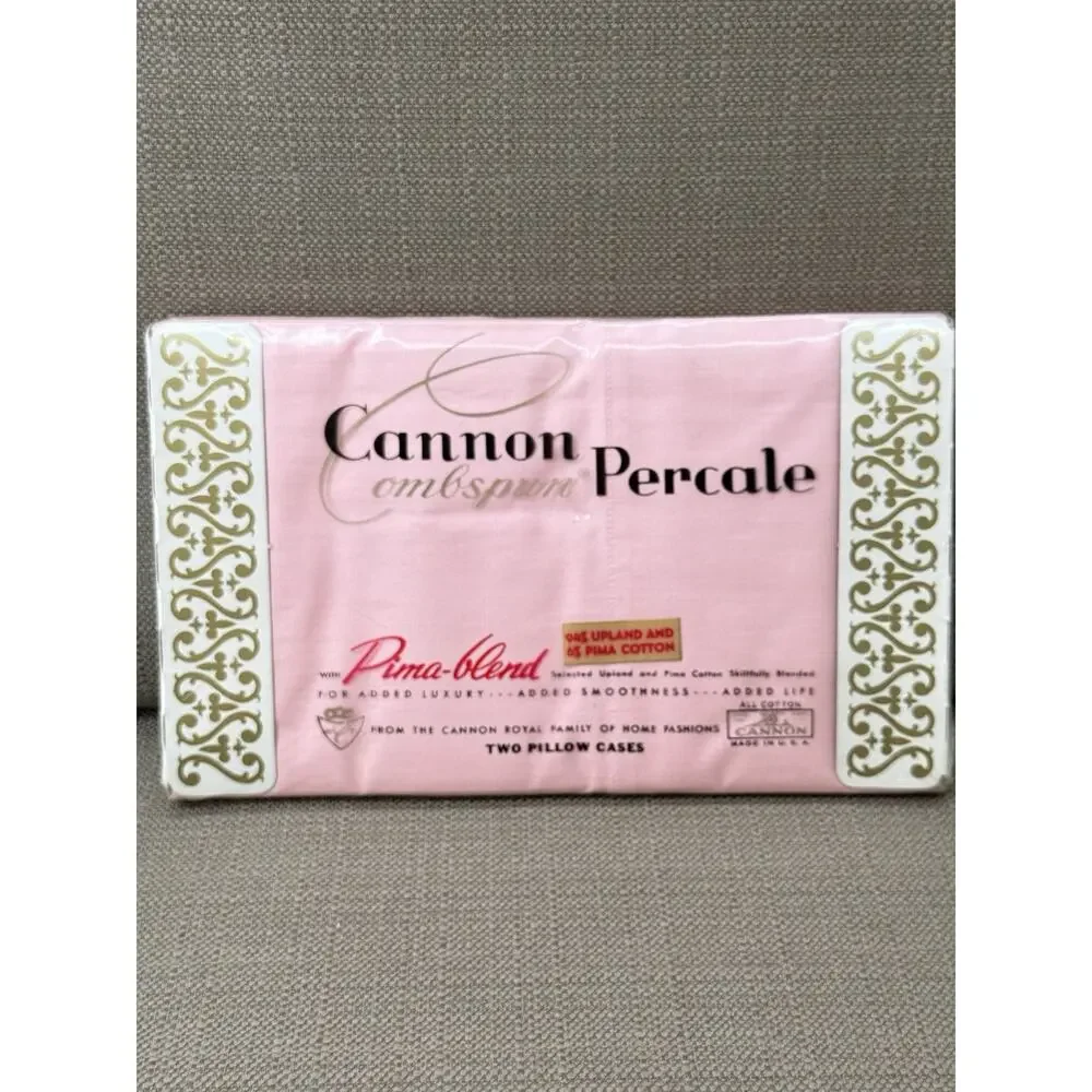 Vintage NOS Cannon Percale Twin Sheet Set Pink Pima Cotton Blend 4 Pc NIP